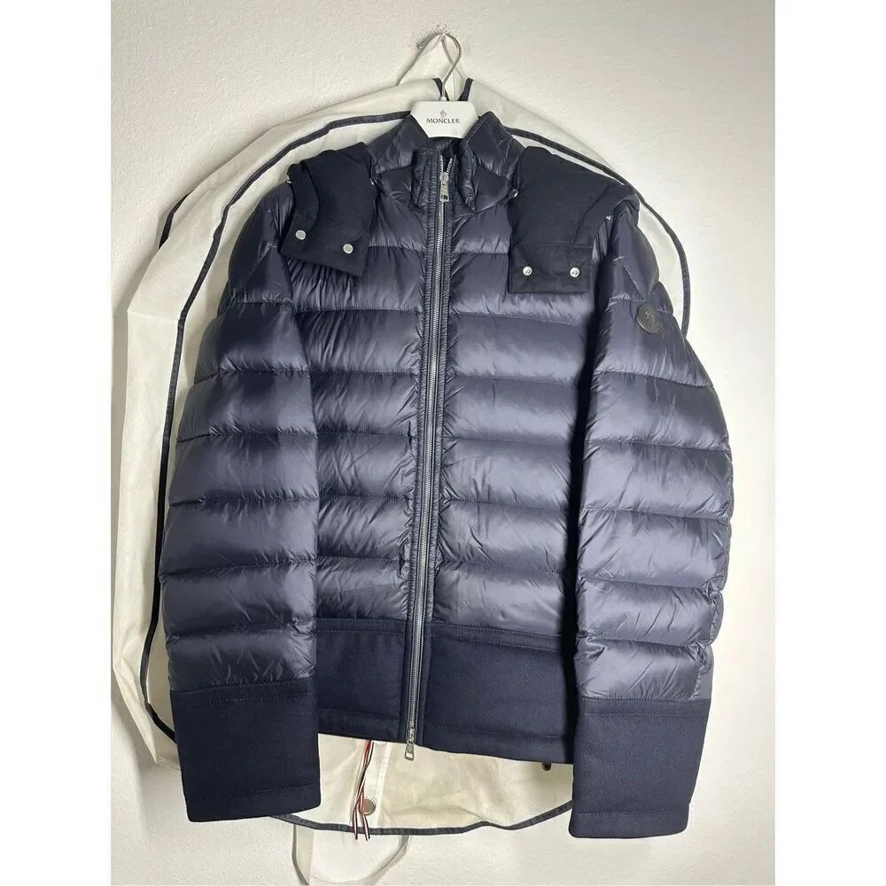 RARE MONCLER NAVY QUILTED DOWN JACKET Sz 3/L GOOSE DOWN/ FEATHER Limited Edition